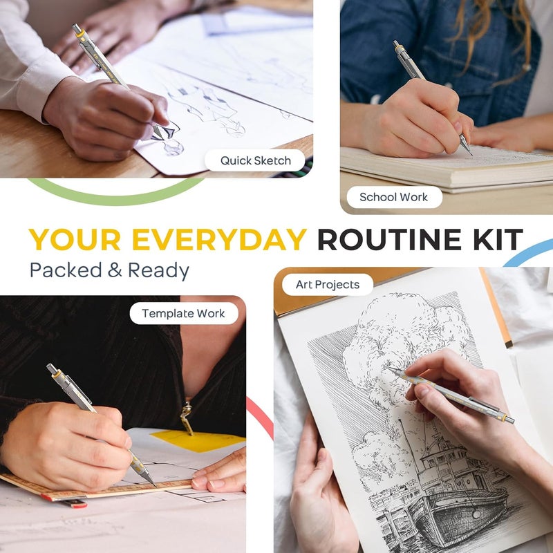 Nicpro Blocky Gear 0.9 mm Mechanical Pencils Set in Case, 3 Pack Metal Pencil 8 Tube with Lead Refills 0.9mm (HB 2B), 3 Erasers for Professional & Adult Art Writing Drafting Drawing - Image 5